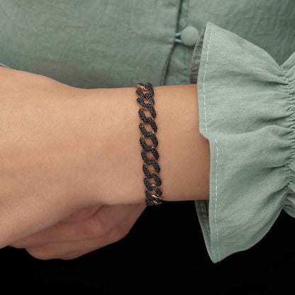 Black Stone Gourmet Women's Rose Plated Silver Bracelet