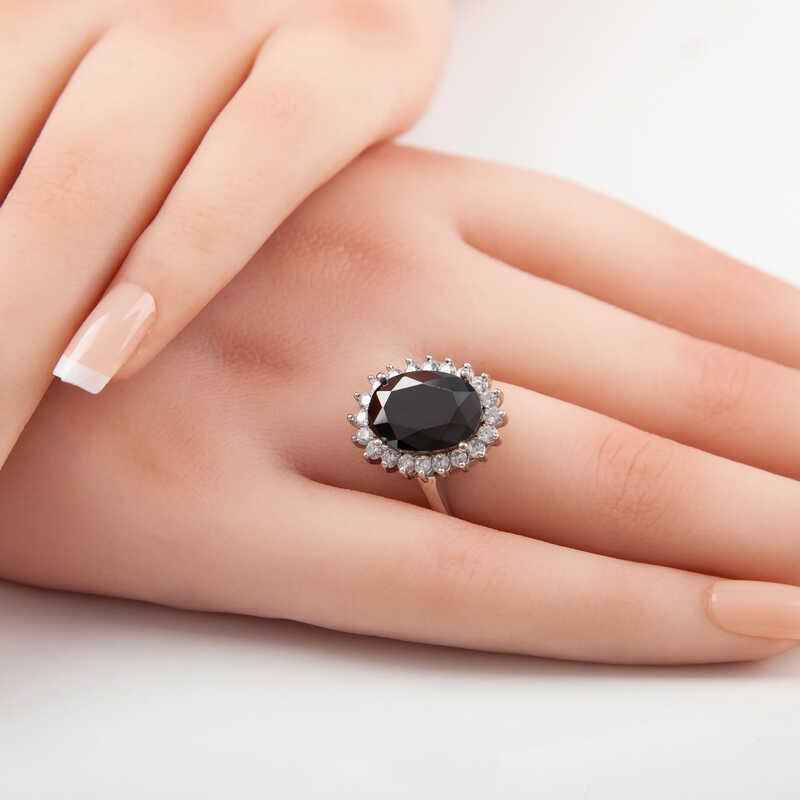 Black Stone Oval Women's Silver Ring