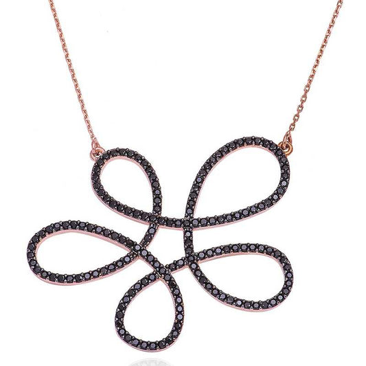 Black Flower Women's Silver Necklace
