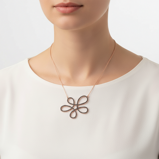 Black Flower Women's Silver Necklace