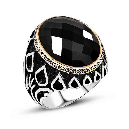 Black Zircon Stone Men's Silver Ring