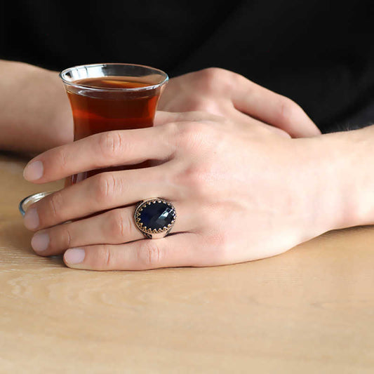 Schwarzer Zirkonstein Herren Silberring
