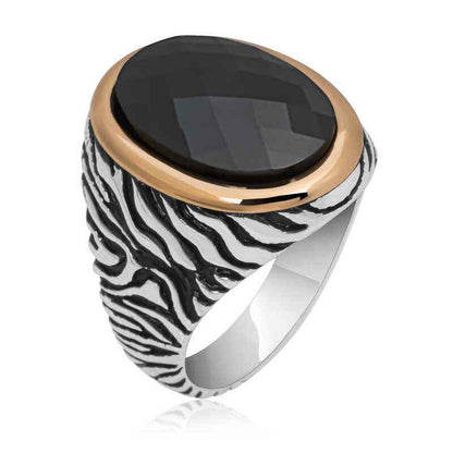 Black Zircon Stone Men's Silver Ring