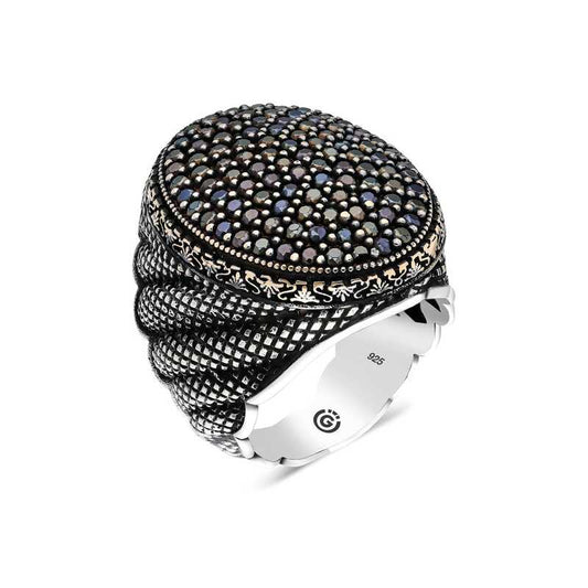 Black Zircon Stone Oval Men's Silver Ring