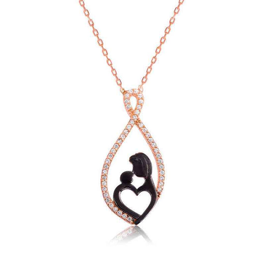 Heart-Shaped Mother and Child Silver Necklace