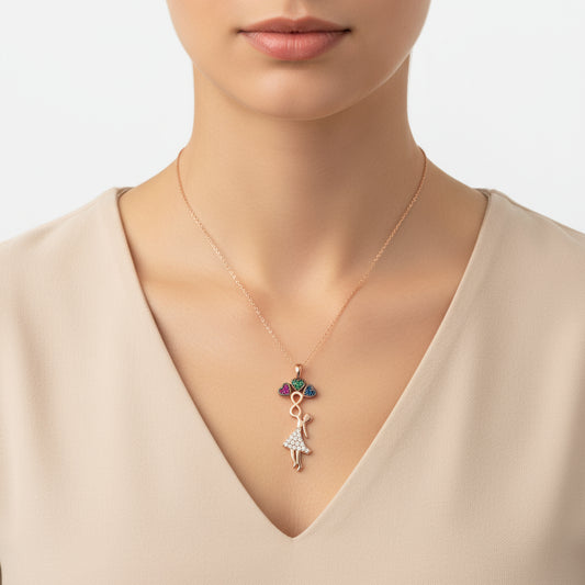 Girl Holding Three Hearts Silver Necklace