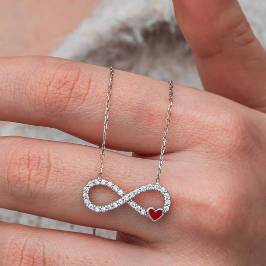 Infinity Red Heart Women's Silver Necklace