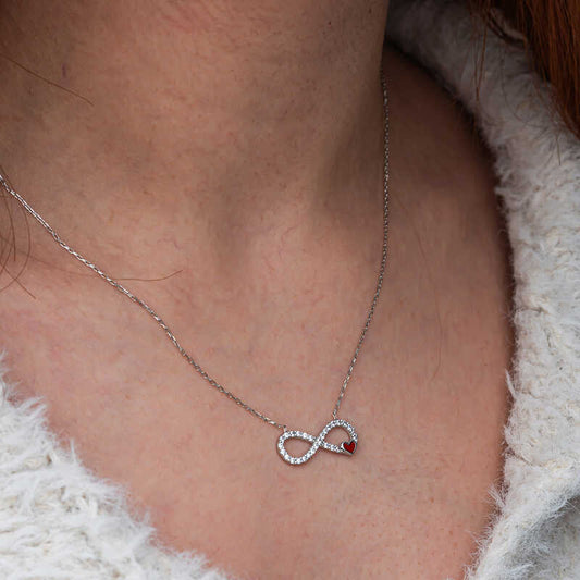 Infinity Rotes Herz Damen Silber Halskette
