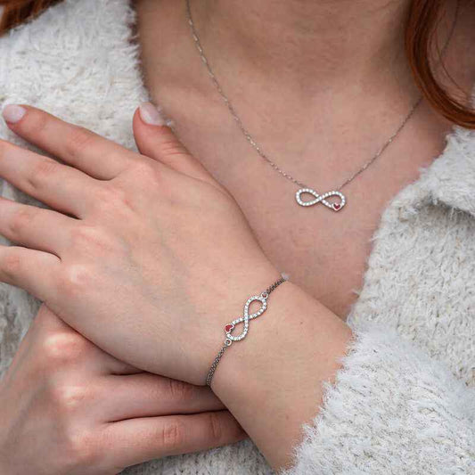 Infinity Red Heart Women's Silver Set