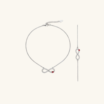 Infinity Red Heart Women's Silver Set