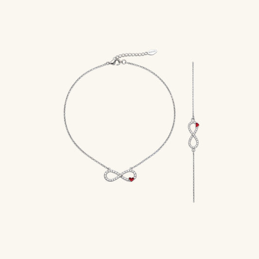 Infinity Red Heart Women's Silver Set
