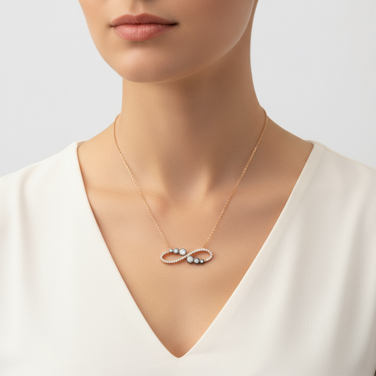 Tennis Infinity Women's Rose Gold Plated Silver Necklace