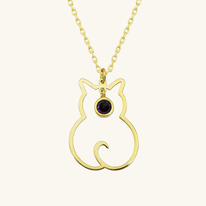 February Birthstone Cat Women's Silver Pendant