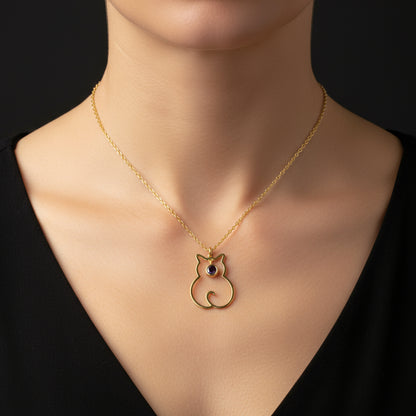 Februar Geburtsstein Katze Damen Silber Halskette