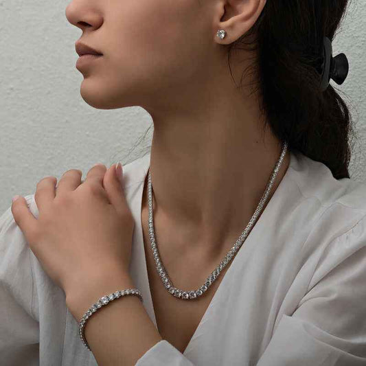 White Stone Drip Waterway Women's Silver Set