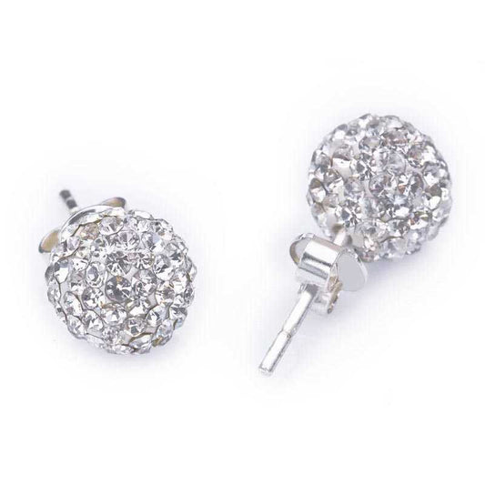 White Stone Stud Ball Women's Silver Earrings