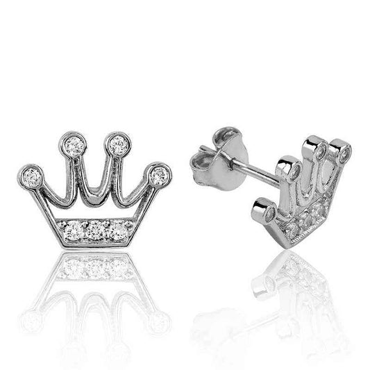 Queen's Crown Stud Silver Earrings
