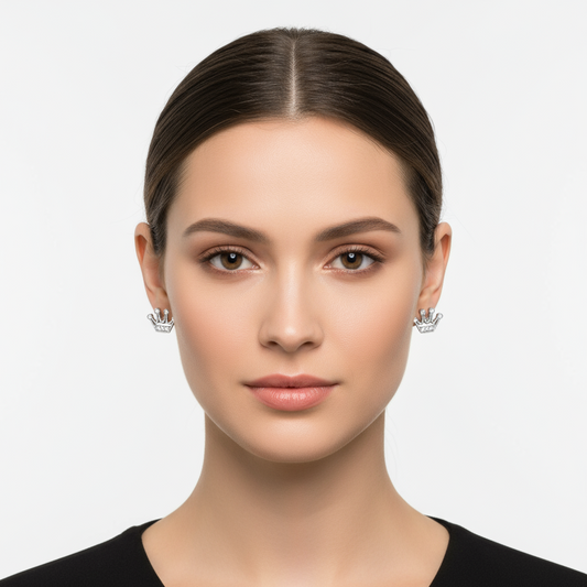 Queen's Crown Stud Silver Earrings