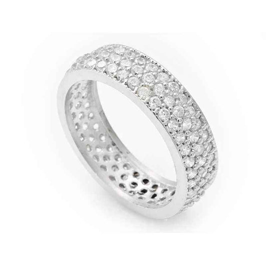 3 Row White Full Eternity Women's Silver Wedding Ring
