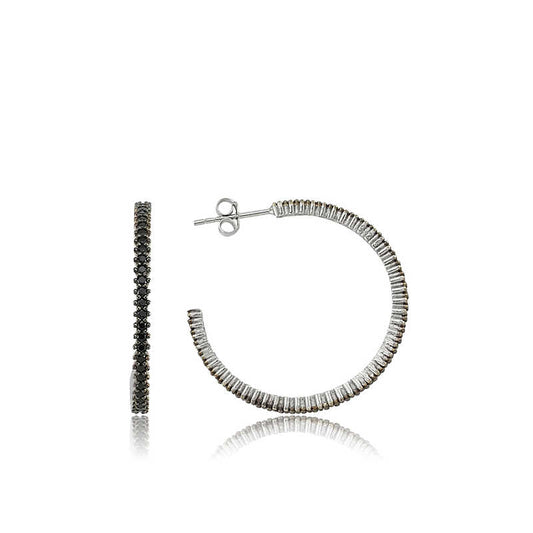 Black Stone Tamtur Women's Silver Earrings