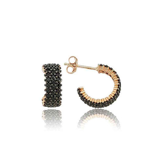 Black Tamtur Stone Rose Plated Silver Earrings