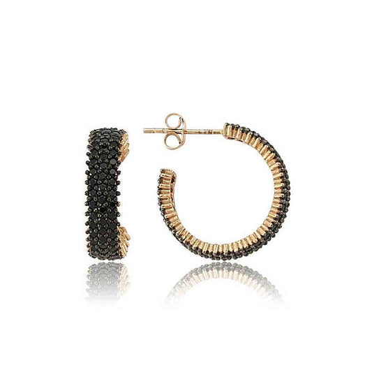 Black Triple Row Tamtur Silver Earrings