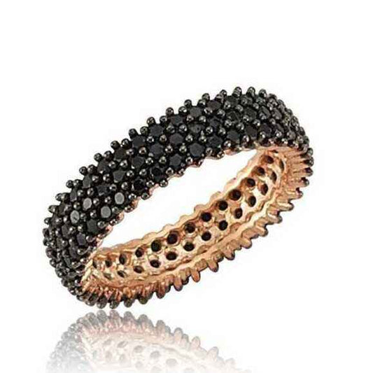 Black Full Band Triple Row Women's Silver Wedding Ring