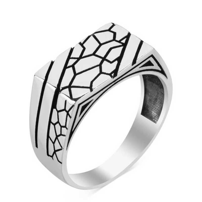 Bague en argent pour homme avec motif de pierre