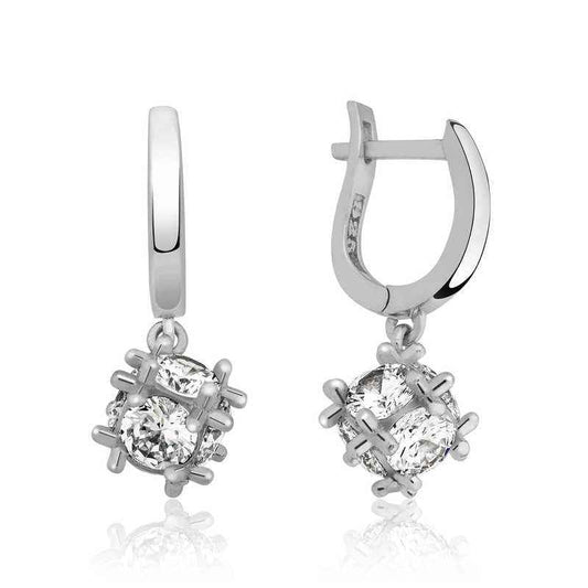 Stone Cube Silver Earrings