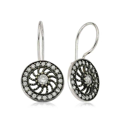 Stone Flower Dangle Silver Earrings