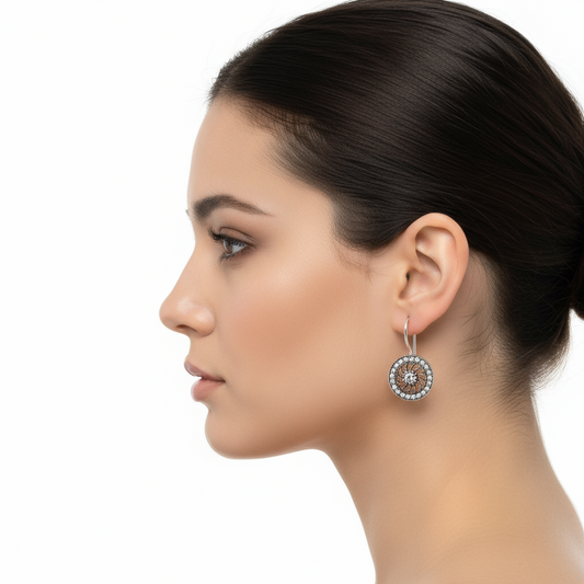 Stone Flower Dangle Silver Earrings