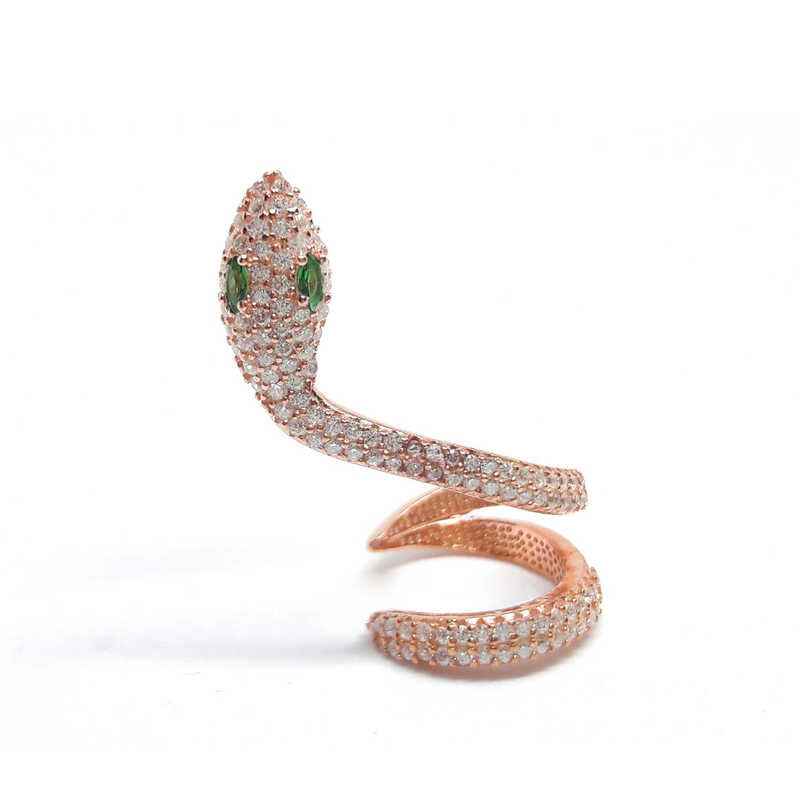 Green-Eyed Single Cartilage Snake Silver Earring