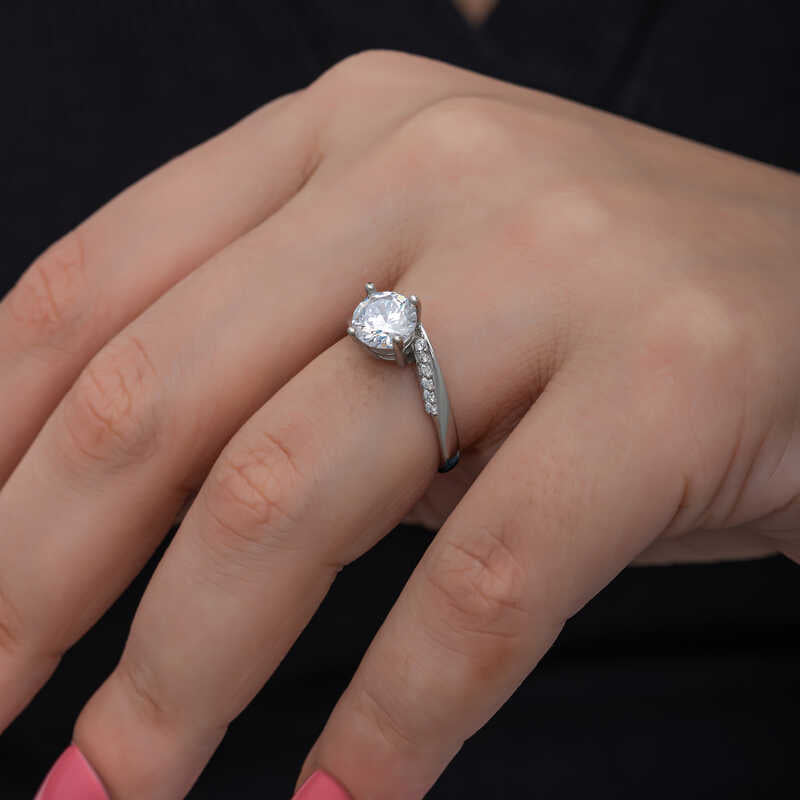 Single Stone Women's Silver Ring