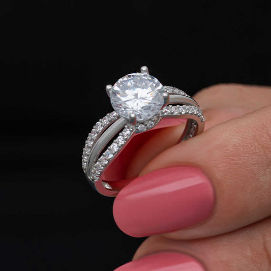 Single Stone Women's Silver Ring