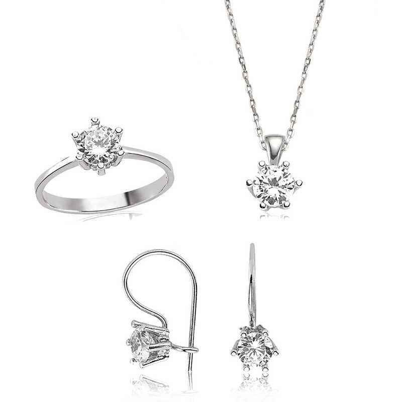 Single Stone Women's Silver Set