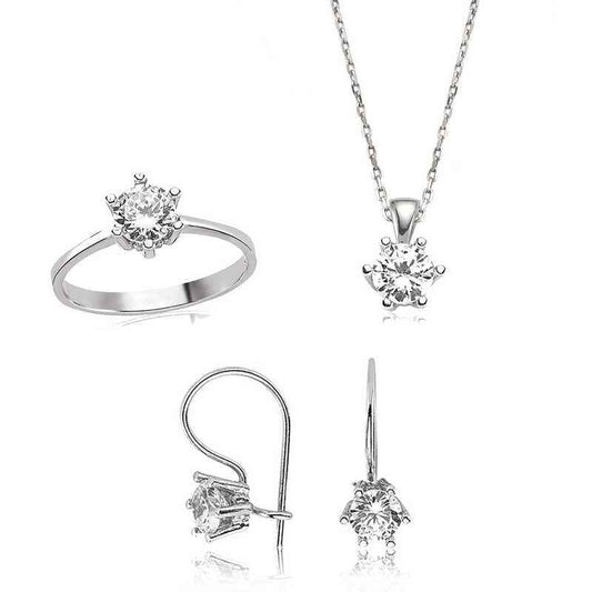 Single Stone Women's Silver Set