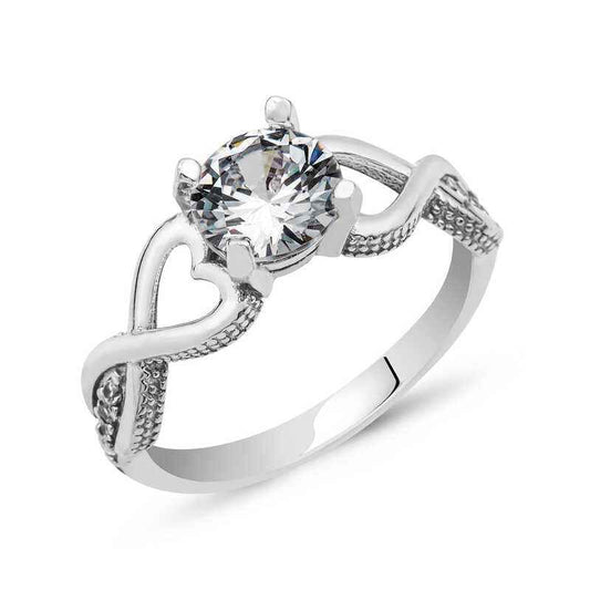 Single Stone Infinity Heart Silver Ring