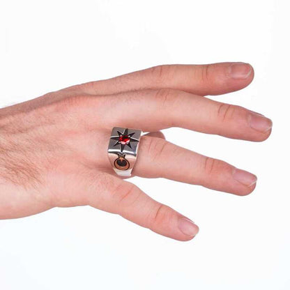 Herren-Silberring mit Einzelstein und Nordstern-Motiv