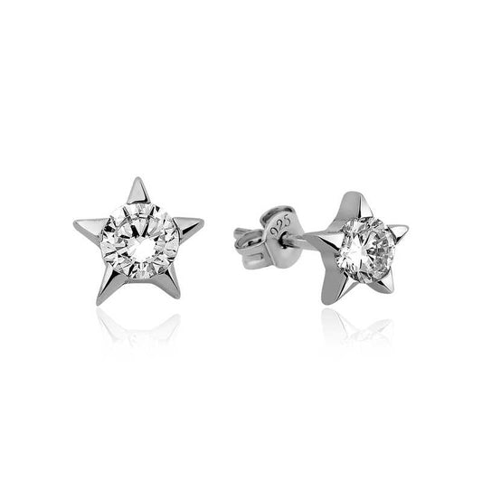 Single Stone Star Stud Women's Silver Earrings