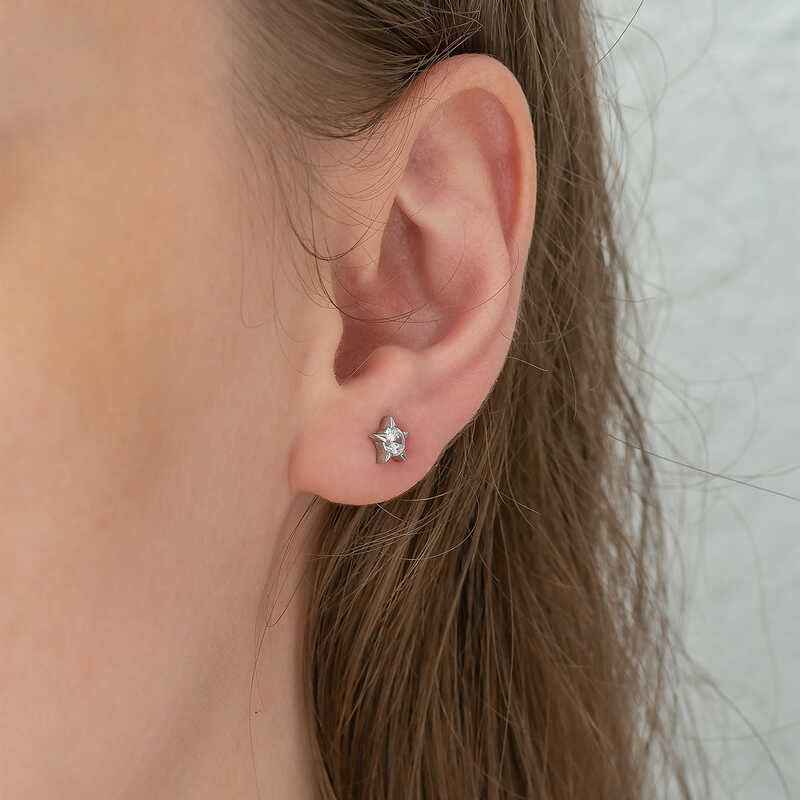 Single Stone Star Stud Women's Silver Earrings