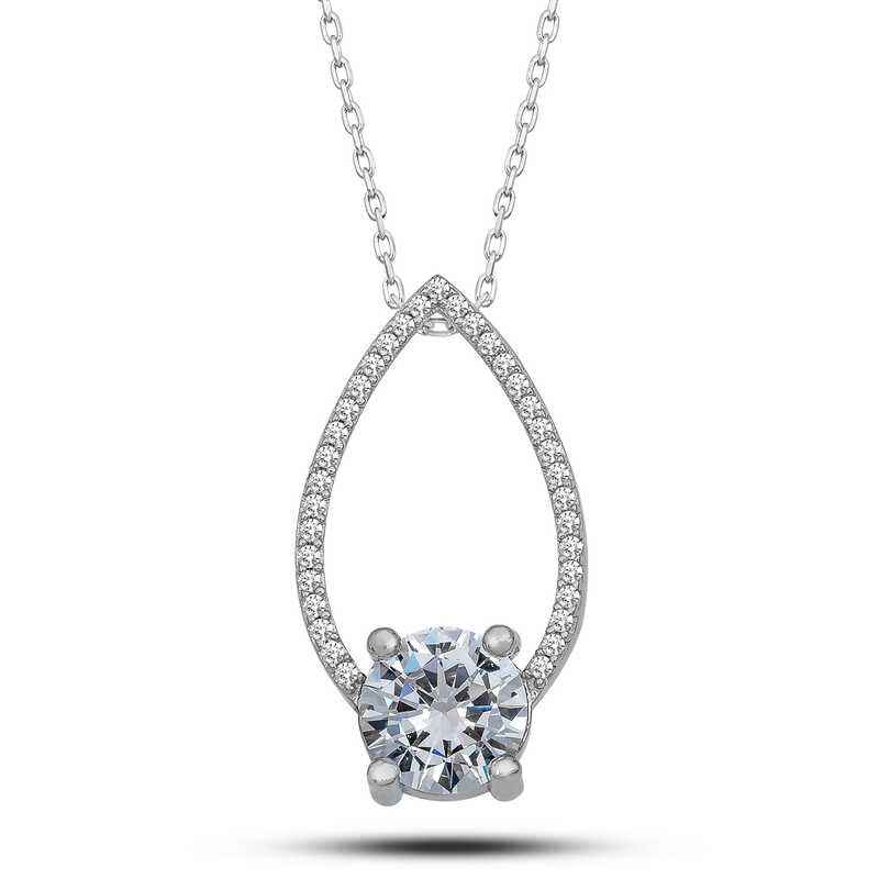 Single Stone Drop Women's Silver Necklace