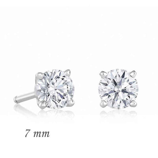 Round Single Stone Zircon Silver Earrings - 7 mm