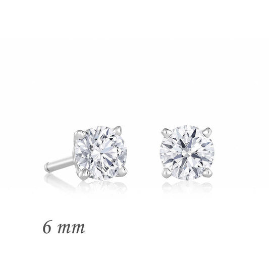 Round Single Stone Zircon Silver Earrings - 6 mm