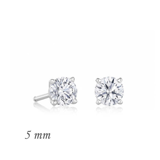 Round Single Stone Zircon Silver Earrings - 5 mm