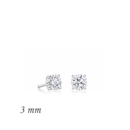 Round Single Stone Zircon Silver Earrings - 3 mm