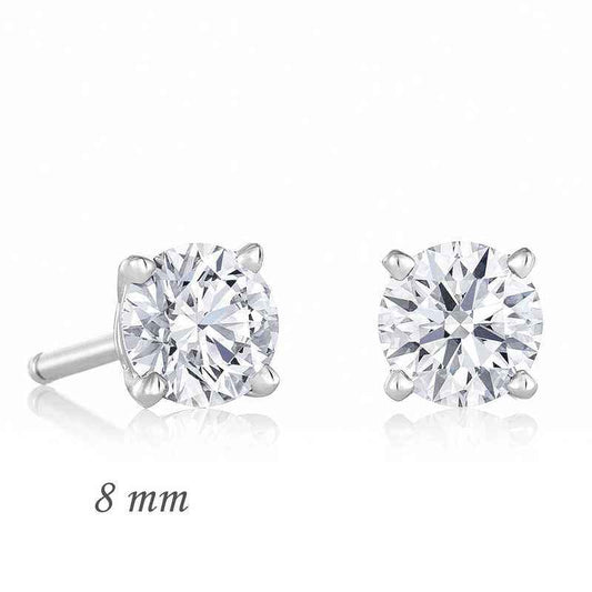 Round Single Stone Zircon Silver Earrings - 8 mm