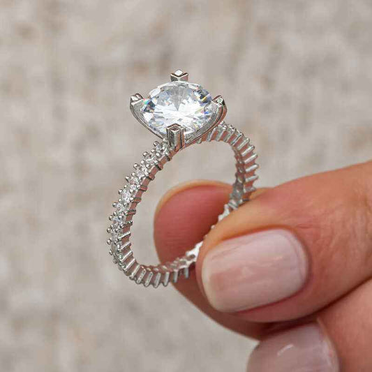 Single Stone Full Halo Women's Silver Ring