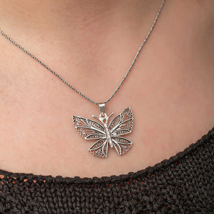 Silver Filigree Butterfly Women's Necklace