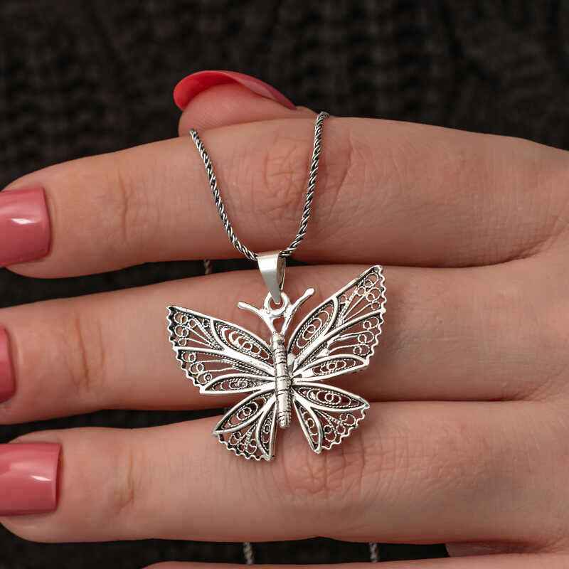 Silver Filigree Butterfly Women's Necklace
