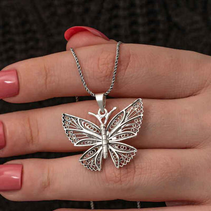 Silver Filigree Butterfly Women's Necklace